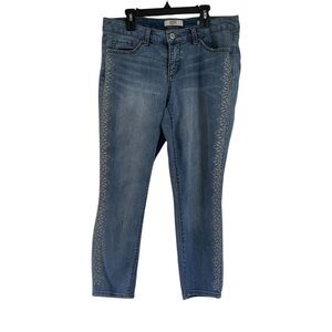 Vintage America Blues Boho Capri Blue Jean Womens 8 Embroidery Detail GUC